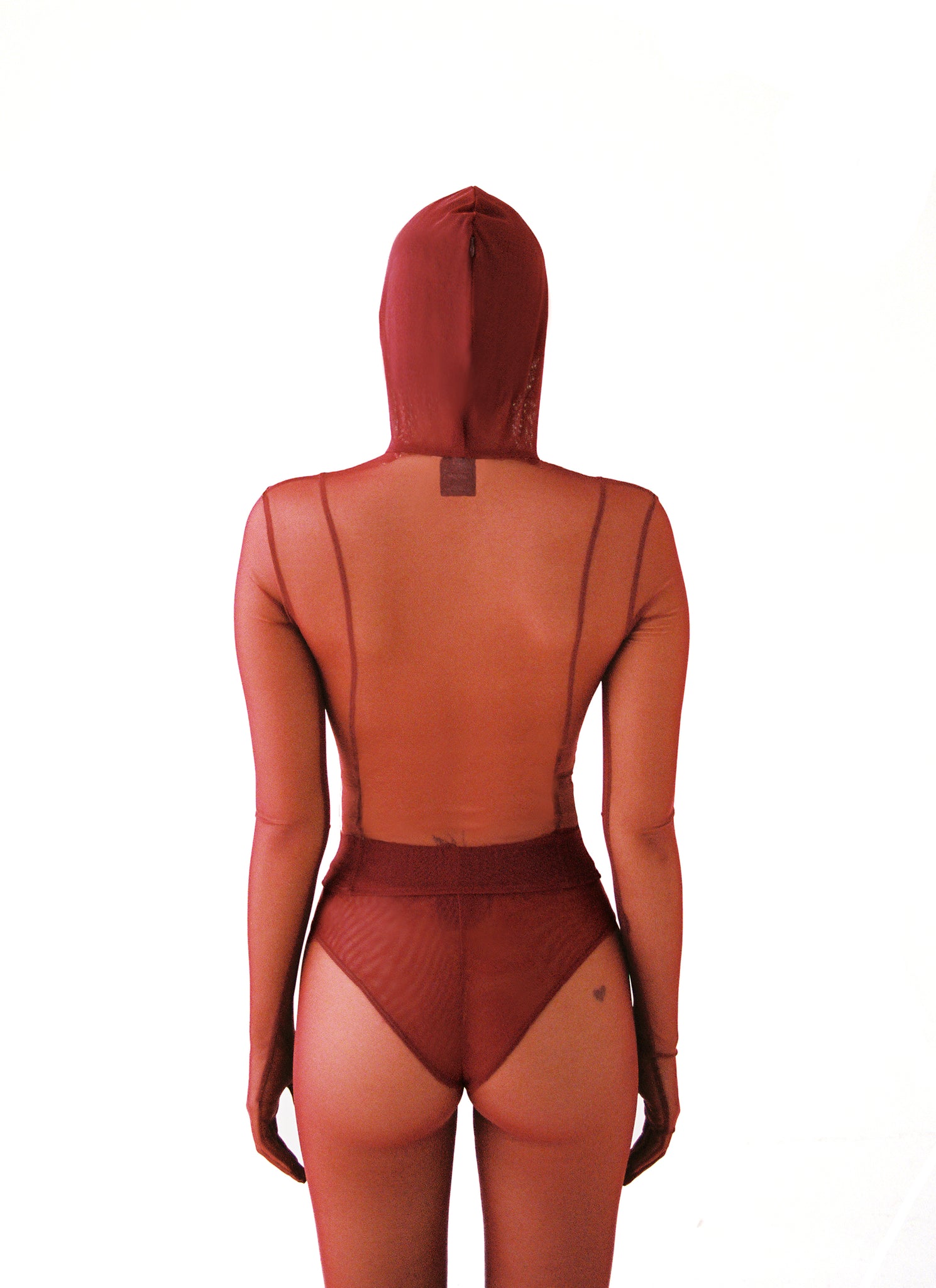 Crimson Red Sheer Mesh Hooded Jacket - Back View